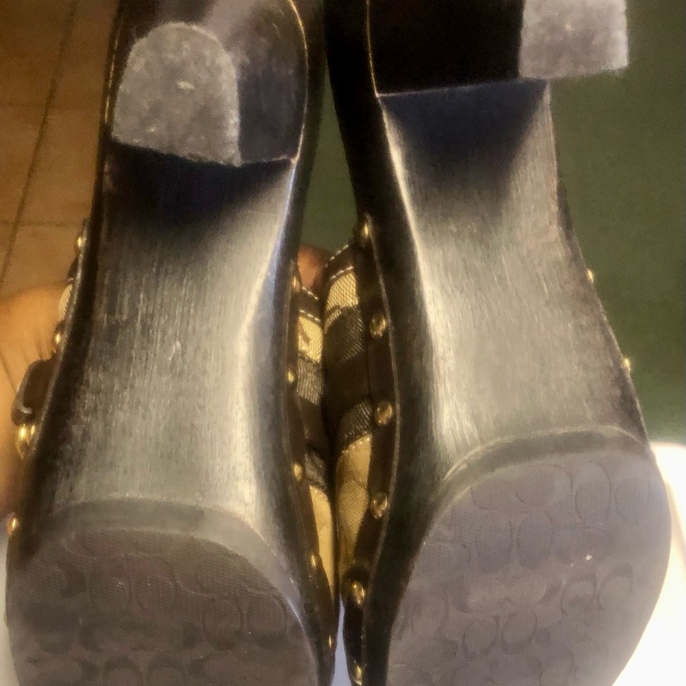 Coach Brown Signature Canvas Mule Heels with Gold Hardware - Picture 6 of 7